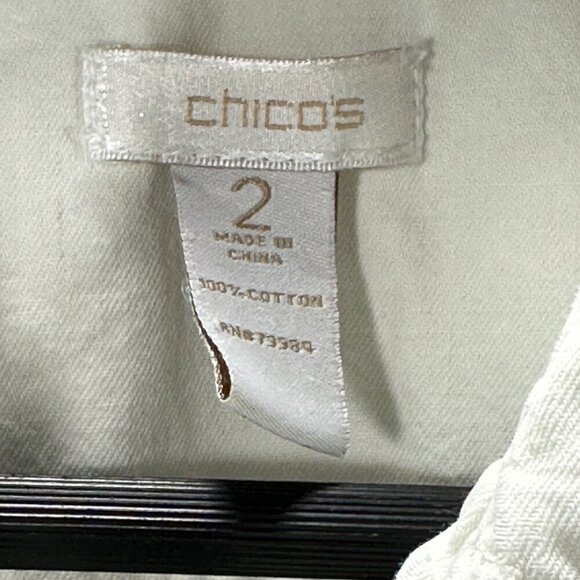 Chicos Blouse Womens Large Blue Green White Cotton Gradient Dye Button Up Shirt - Picture 3 of 7